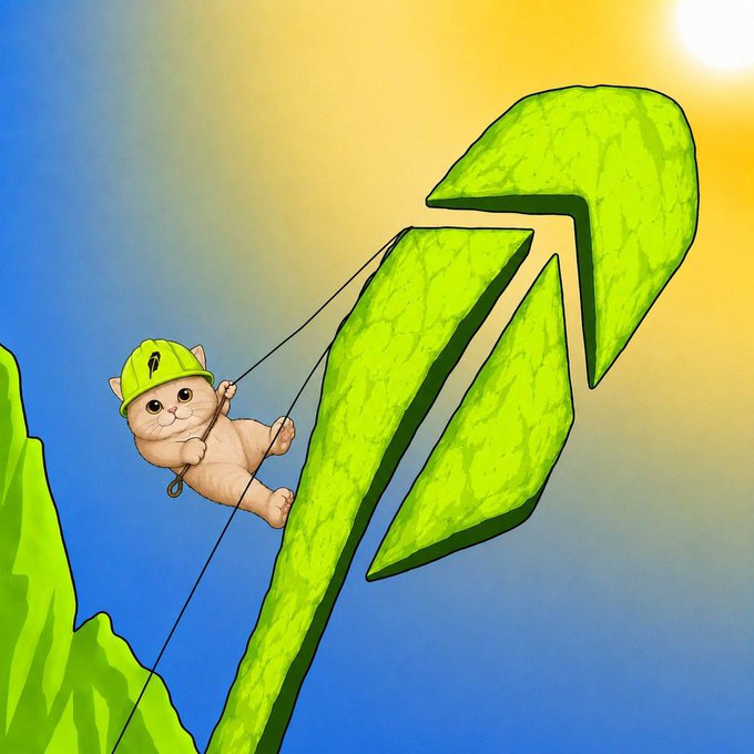 RobinhoodCat rappelling a giant green Robinhood feather structure